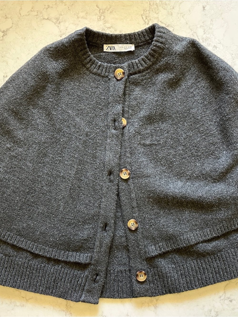 ZARA Women’s Charcoal Button-Front Knit Cape Cardigan - Picture 2 of 6
